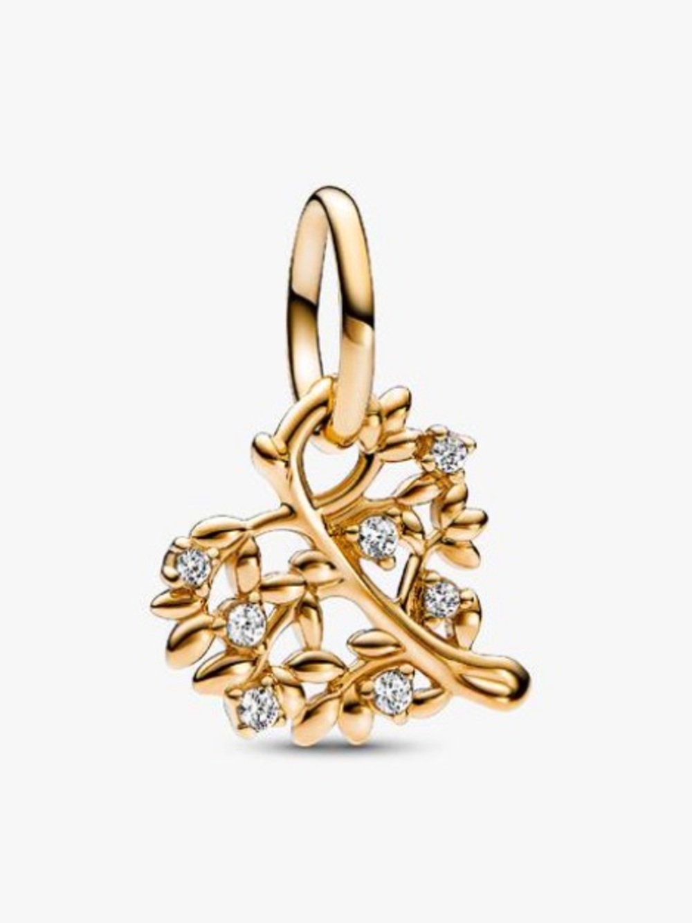 Authentic Pandora 14k Gold Sparkling Heart & Family Tree Dangle Charm New